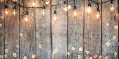 String Lights on Wooden Wall photo