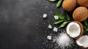 Coconut and Salt on Black Surface photo