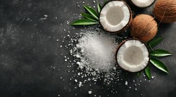 Coconut and Salt on Black Surface photo