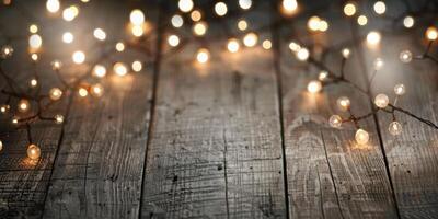 Christmas Lights on Wooden Table photo