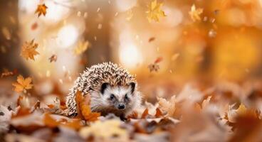 Hedgehog in Autumn Leaves photo