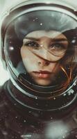 Woman in Space Suit Looking Out Window photo