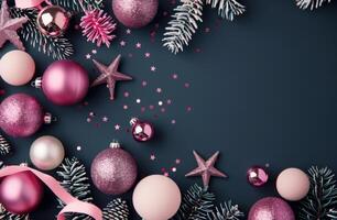 Pink Christmas Ornaments on Dark Background photo