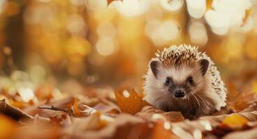 Hedgehog in Autumn Leaves photo