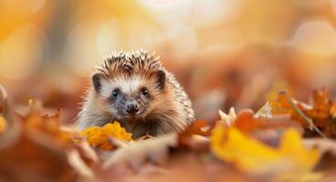 Hedgehog in Autumn Leaves photo