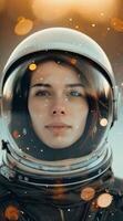 Woman in Space Suit Looking Out Window photo