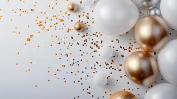 White and Gold Balloons With Confetti photo