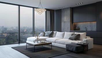 Modern Apartment Living Room With City View photo