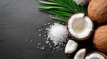 Coconut and Salt on Black Surface photo