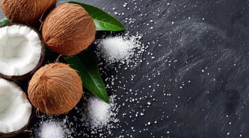 Coconut and Salt on Black Surface photo