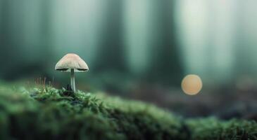 Single Mushroom in Mossy Forest photo