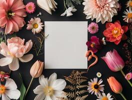 Pink and Orange Flowers on Black Background photo