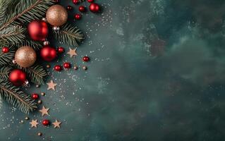 Christmas Ornaments on Green Background photo