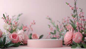 Pink Floral Display With Platform photo