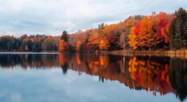 Fall Foliage Reflected in Lake photo