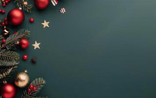 Christmas Ornaments on Green Background photo