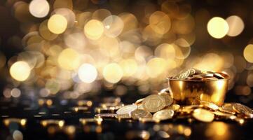 Golden Coins Scattered On Table photo