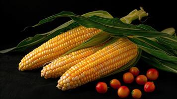 Corn on the Cob on Black Background photo