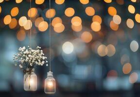 Floral Centerpieces With String Lights photo
