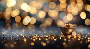 Golden Coins Scattered On Table photo