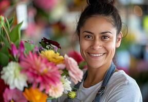 Florist Smiling With Flowers photo