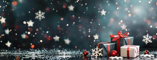 Wrapped Christmas Presents With Snowflakes photo