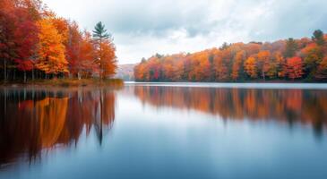 Fall Foliage Reflected in Lake photo