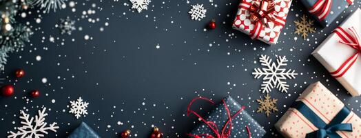 Wrapped Christmas Presents With Snowflakes photo