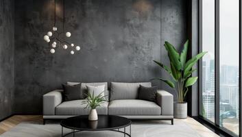 Modern Living Room With City View photo