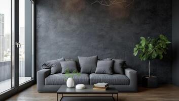 Modern Living Room With City View photo