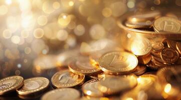 Golden Coins Scattered On Table photo