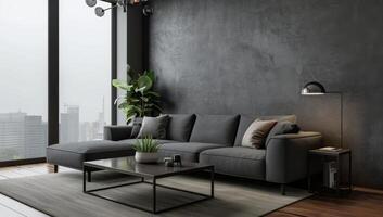 Modern Living Room With City View photo
