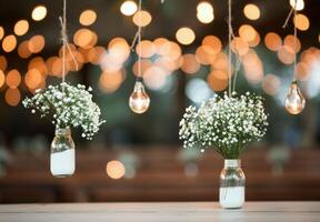 Floral Centerpieces With String Lights photo