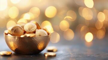 Golden Coins Scattered On Table photo