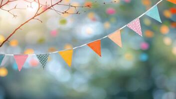 Colorful Bunting Flags Against Sunny Background photo