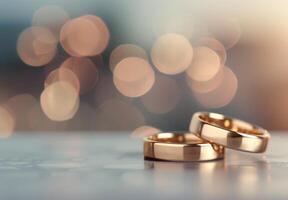 Gold Wedding Bands on Glittery Surface photo