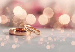 Gold Wedding Bands on Glittery Surface photo