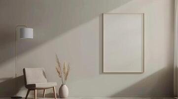 Minimalist Living Room With Chair and Floor Lamp photo