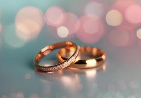 Gold Wedding Bands on Glittery Surface photo