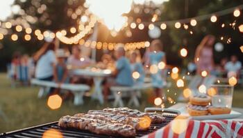 Backyard Barbeque Steaks at Sunset photo