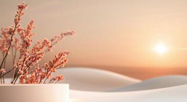 Palm Leaf and Sphere on White Platform photo