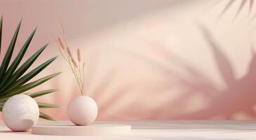 Palm Leaf and Sphere on White Platform photo