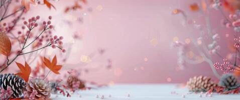 Pink and Silver Winter Decor With Pine Cones photo