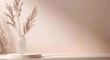 Palm Leaf and Sphere on White Platform photo