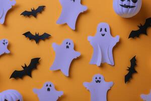 Halloween Decorations With Ghosts and Pumpkins photo
