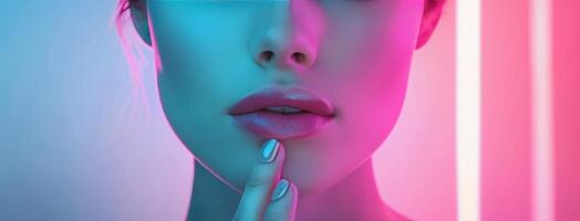 Woman's Face With Pink Nails photo