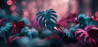 Teal And Pink Leaves In A Forest photo