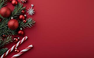 Christmas Decorations on Red Background photo