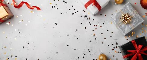 Gift Wrap Flat Lay With Confetti photo