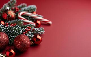 Christmas Decorations on Red Background photo